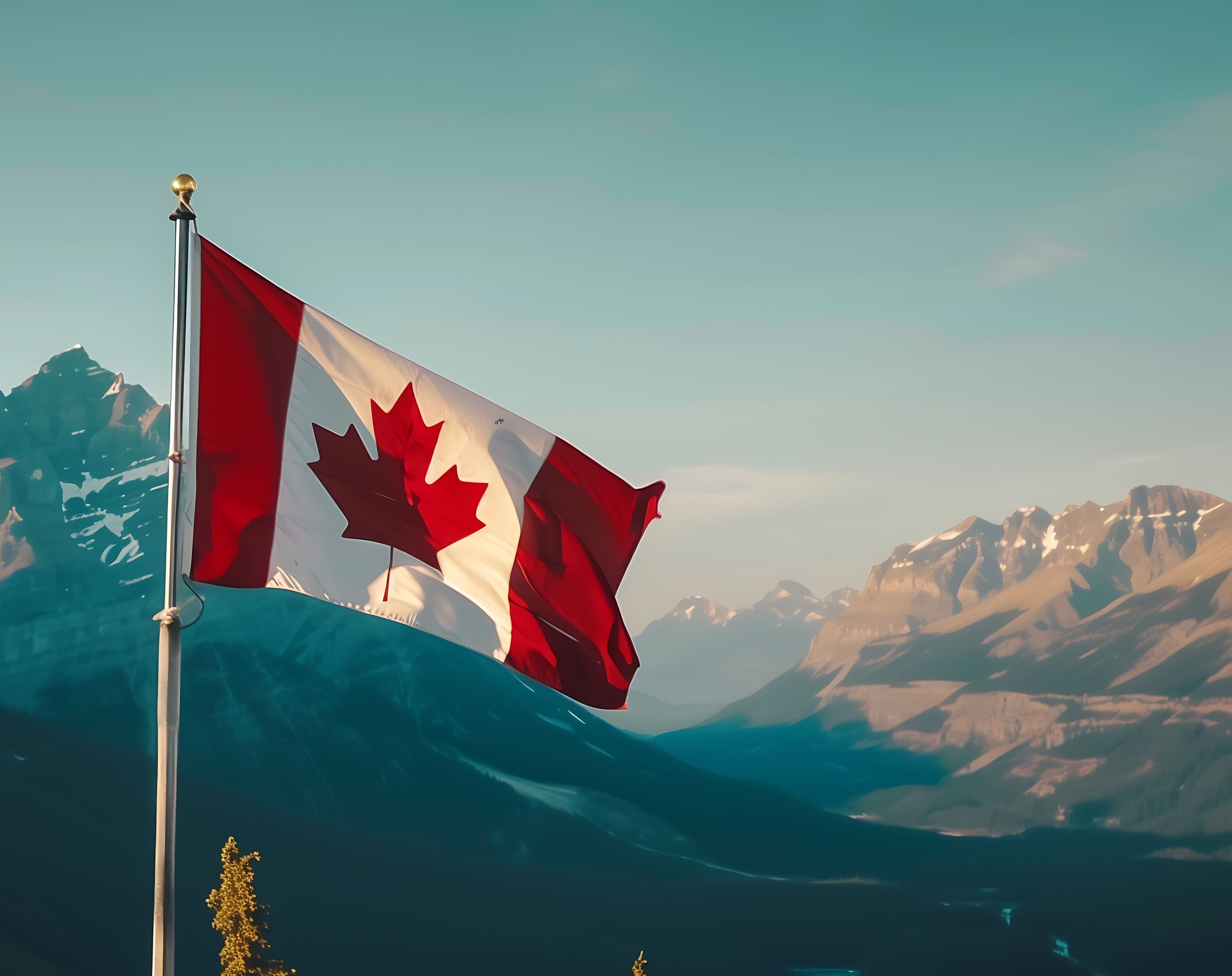 Canada flag with mountain landscape